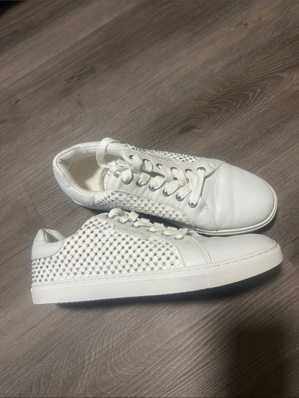 Women White Studded Sneakers size 8